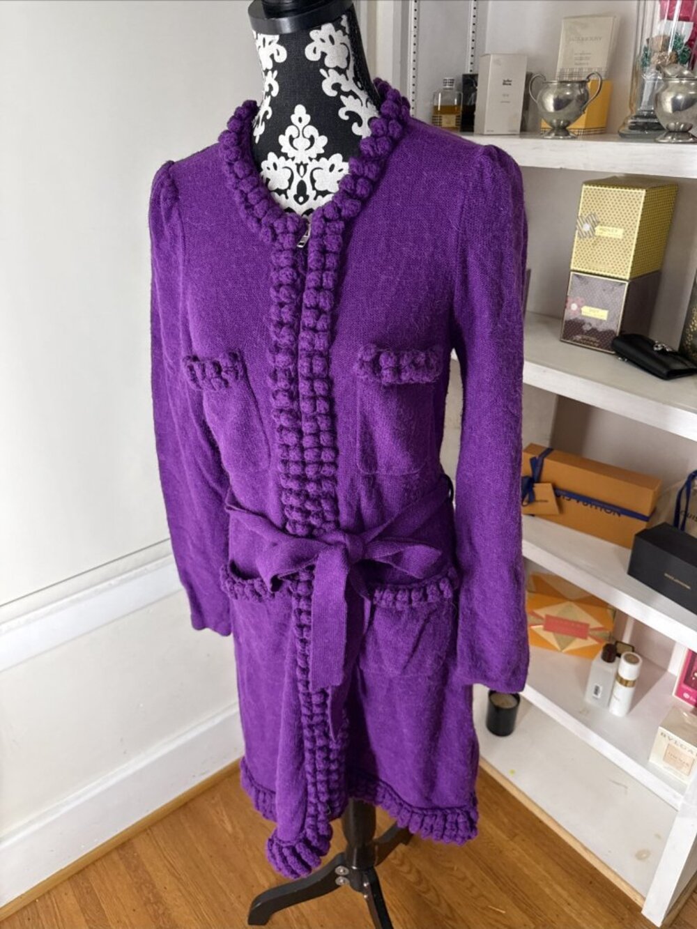 Plenty by Tracy Reese Women's Wool Alpaca Sweater Purple Large Coat Warm Soft